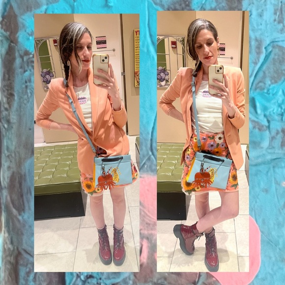 BCBGMaxAzria β’ peach moto open blazer jacket with knit stretch panels - Picture 11 of 16